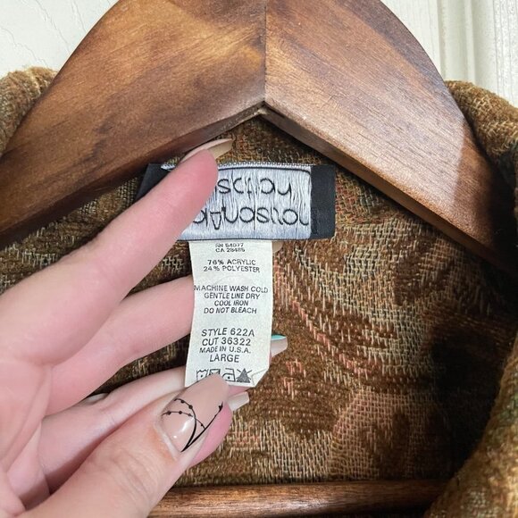 Carol Anderson Vintage Womens Tan Brown Tapestry Floral Button Up Blazer Large - Picture 3 of 5